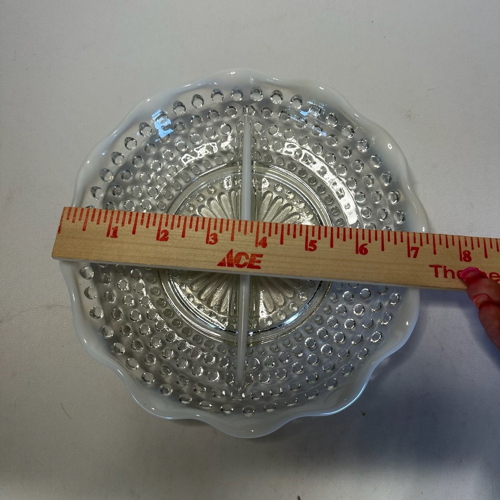 Vintage Anchor Hocking Moonstone Hobnail Divided Opalescent Relish Candy Dish - Picture 4 of 5